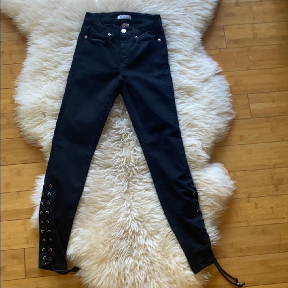Good American Good Legs Black Crop Lace Up Jeans